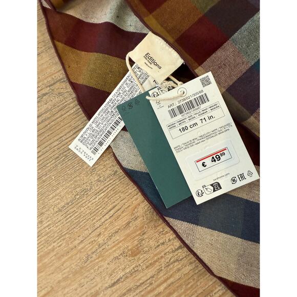 ZARA Home Checked Cotton Linen Tablecloth Maroon Olive Blue Multi - Picture 5 of 6